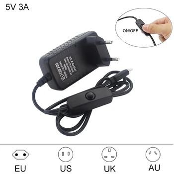USB Type C 5V 3A Malina Pi 4 Adapter Napajanja ON/OFF Punjač EU US UK AU Plug Punjač za Orange Pi 3B Zero 3
