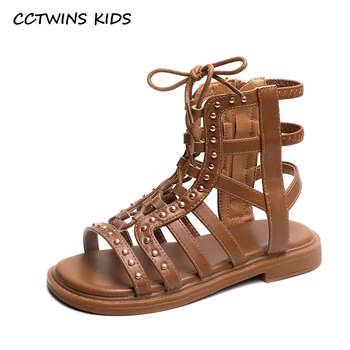 Dječje sandale 2022, ljeto plaža cipele u гладиаторском stil za djevojčice, dječje rimske sandale s visokom берцем, cipele na ravne cipele za djecu, funky mekani potplat sa zakovicama