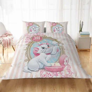 Set posteljine s slatka Marija Mačka iz Disney crtića za djecu, djevojčice, bijelo-roza udoban dolje jastučnicu, luksuzno uređenje spavaće sobe