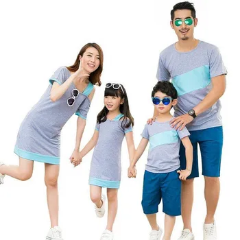 Obiteljska odjeća, haljine s posebnim ramena za mame i kćeri, iste setove za obitelj, majica za oca i sina, odjeća za obiteljski stil